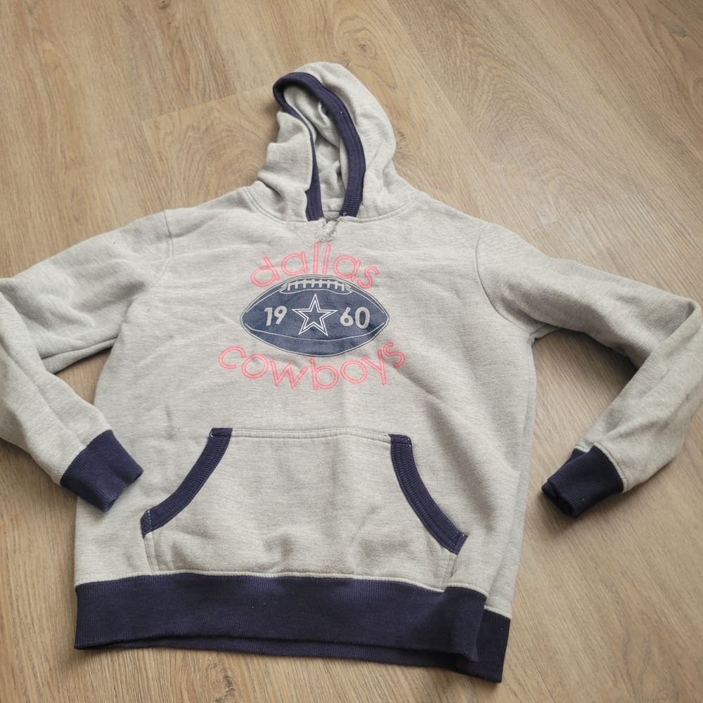 Dallas Cowboys Hoodie Girl XL 16 Gray Pink Graphic Pullover Sweatshirt NFL Sport